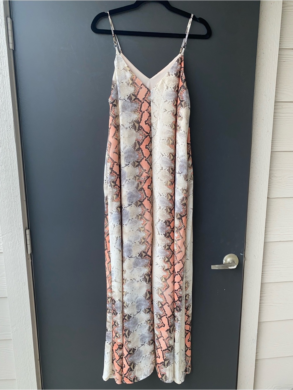 Snake-Print Slip Maxi Dress in Coral and Cream - Picture 3 of 6